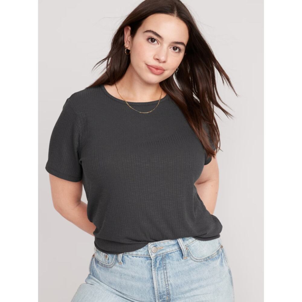 Old Navy Luxe Ribbed Slub-Knit T-Shirt - Ribbed Panther Gray - Women's Medium